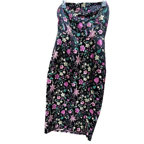 Lulus Make a Move Black Satin Floral Jacquard Strapless Midi Dress Small Prom - Picture 2 of 11